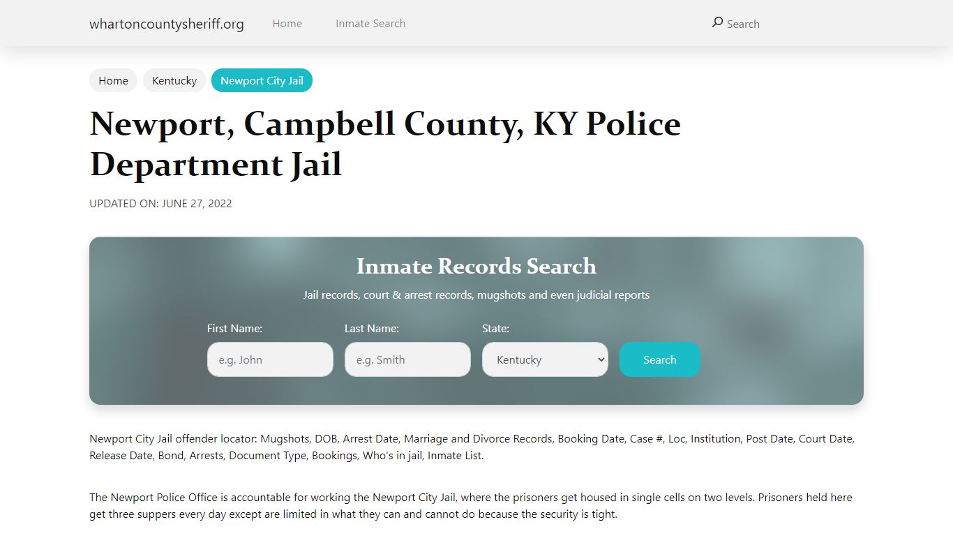 Newport, KY City Jail Inmates, Arrests - Wharton County Sheriff